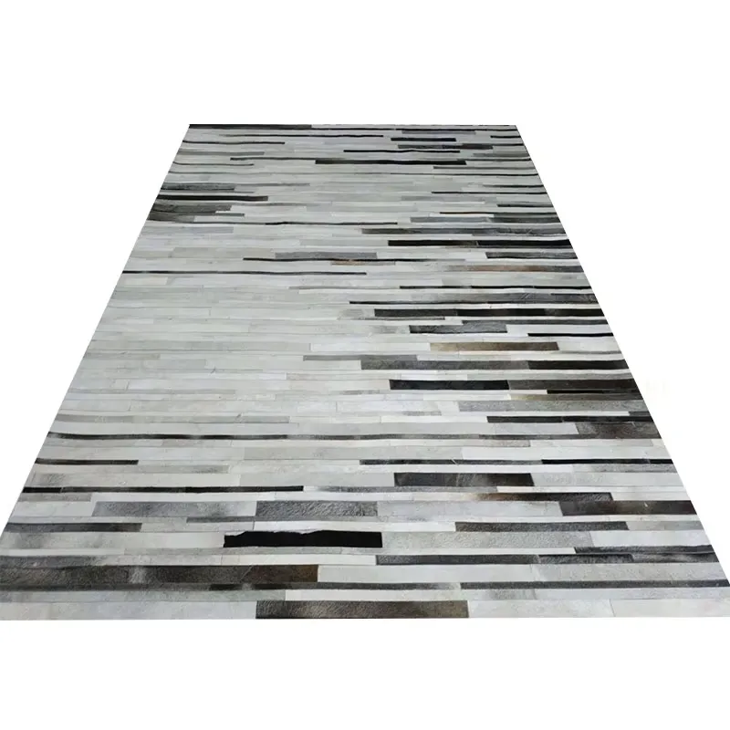 Home Textiles Importers In Usa - Geïmporteerd grijs gestreept koeienhuid bont patchwork
