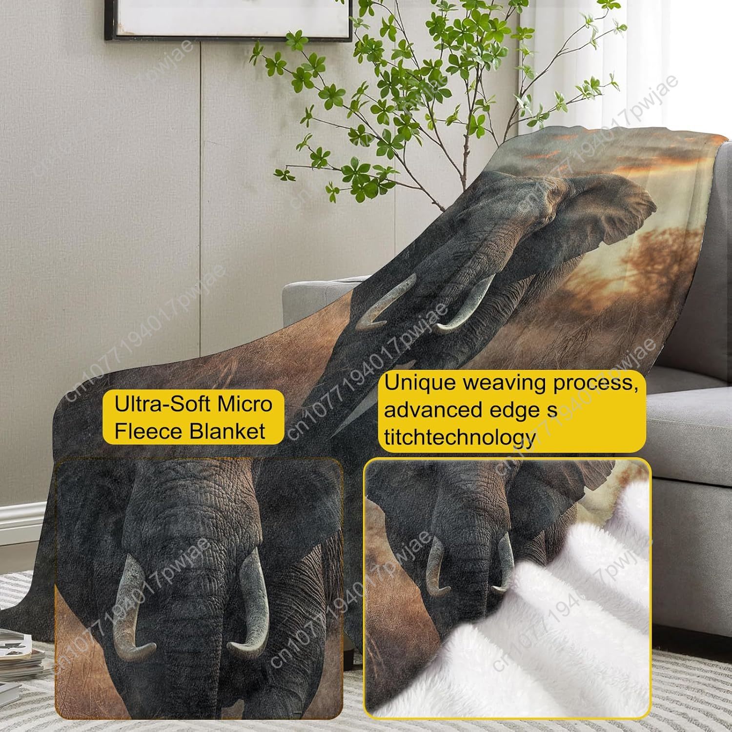 Fleece deken met olifant, real - Home Textiles & Furnishings recensie en prijs